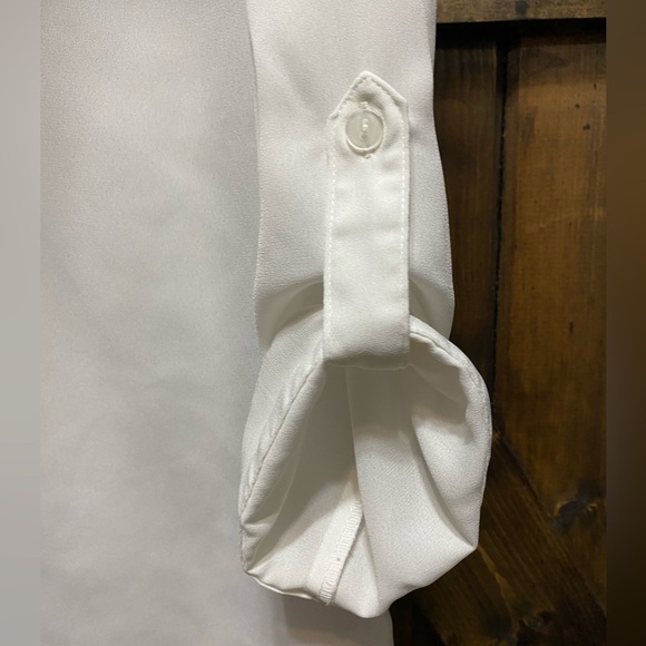 BCX Blouse Light Weight Sheer Partial Zip Blouse Top Shirt Size Small White - Picture 6 of 16